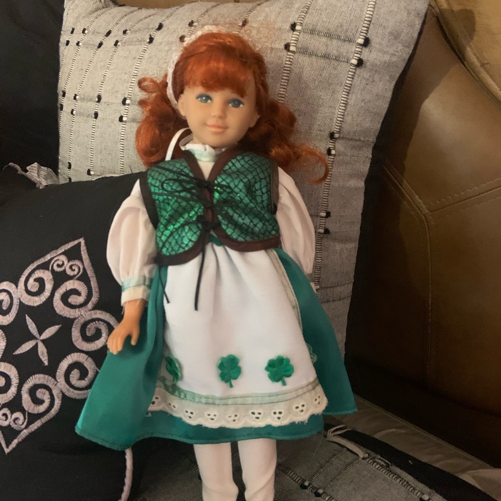Green and White Doll with Folk-Style Outfit